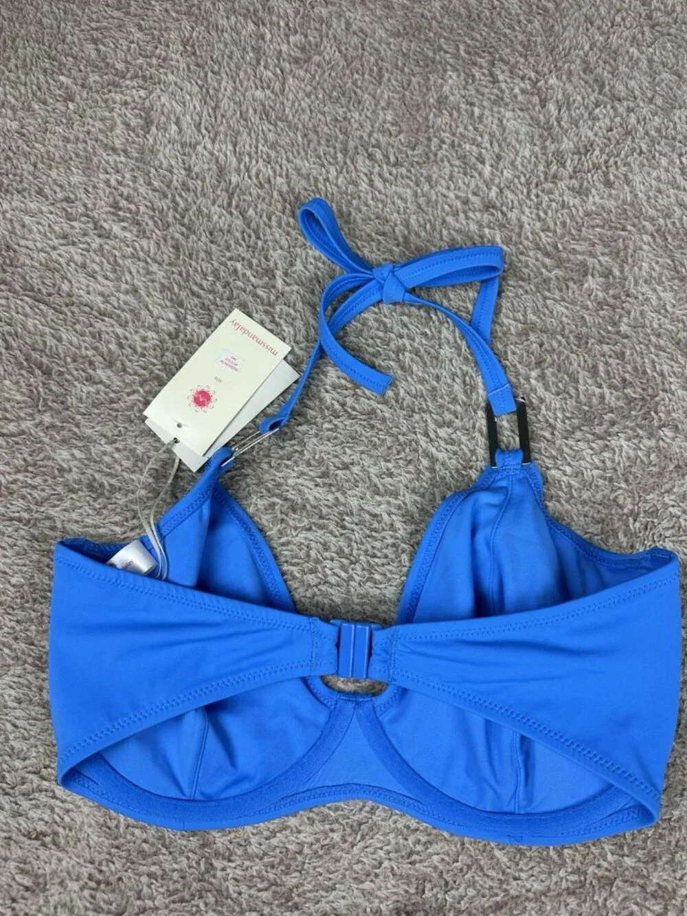 NWT Miss Mandalay Boudoir Beach Halter Bikini Top Arctic Blue 34G Underwire (UK)